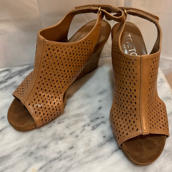 TOETOS Women's Solsoft Mid Heel Platform Wedges Sandals, Leather Brown size 8 - Picture 5 of 11